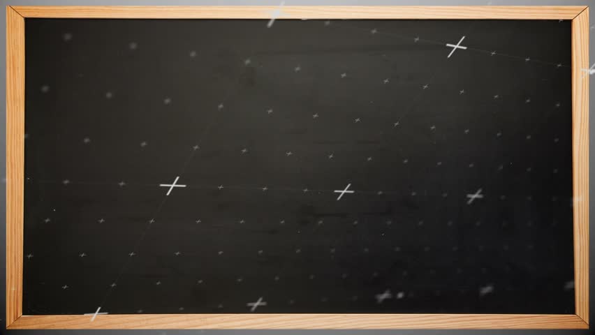 Chalk specks drifting starting animation chalkboard showing notations revealing math progression. Education, science, mathematics, engineering, learning, classroom, instruction