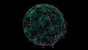 Upon loading wireframe sphere spinning and pulsing shifting % nodes to visualize network layout. Futuristic, technology, innovation, digital, abstract, connectivity, data - Powered by Shutterstock - Get 15% off with code: PIKWIZARD15