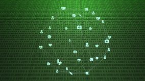 Softly fading data icons drifting inward and forming circular network on binary code background. Technology, cybersecurity, innovation, connectivity, analytics, digital, abstraction - Powered by Shutterstock - Get 15% off with code: PIKWIZARD15