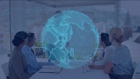 Business presenter gesturing at board, generating digital globe with data streams showing growth. Technology, innovation, teamwork, digital, corporate, futuristic, data - Powered by Shutterstock - Get 15% off with code: PIKWIZARD15