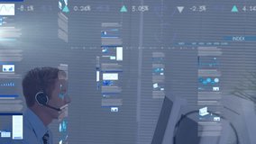 Financial analyst glancing monitors and initiating animated charts while typing for data analysis. Corporate, technology, futuristic, data, digital, professional, analytical - Powered by Shutterstock - Get 15% off with code: PIKWIZARD15