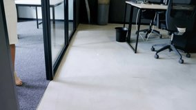 Office worker with coffee, phone walking glass corridor, tapping Subscribe and Message Sent icons. Professional, connectivity, digital, communication, urban, networking, modern - Powered by Shutterstock - Get 15% off with code: PIKWIZARD15