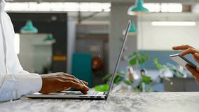 Cursor hovering and thumb tapping starting rotating clock with cascading message notifications. Technology, collaboration, digital, futuristic, workspace, communication, innovation - Powered by Shutterstock - Get 15% off with code: PIKWIZARD15