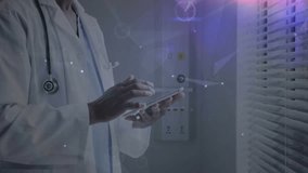 Male doctor grabbing tablet and reviewing patient data while digital lines forming around torso. Medical, technology, futuristic, healthcare, innovation, digital, professional - Powered by Shutterstock - Get 15% off with code: PIKWIZARD15