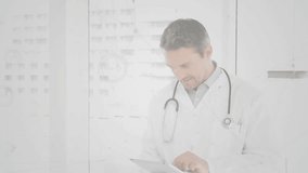 Doctor focusing on tablet screen and generating floating patient icons for mapping medical network. Medical, technology, networking, healthcare, digital, professional, modern - Powered by Shutterstock - Get 15% off with code: PIKWIZARD15