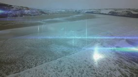 User icon appearing and radiating lines while forming overlay showing connection over cloudy beach. Abstract, connectivity, technology, futuristic, network, digital, landscape - Powered by Shutterstock - Get 15% off with code: PIKWIZARD15