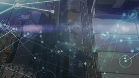 Opening aerial view showing network overlay, camera panning highway port nodes pulsing expanding. Urban, connectivity, technology, infrastructure, transportation, industrial, data - Powered by Shutterstock - Get 15% off with code: PIKWIZARD15