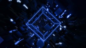 3d looped abstract background with data blocks. Information technology concept with data flow. Blue dark sci fi bg fly through hi tech digital space, neon light. Data flow in. 3D Illustration - Powered by Shutterstock - Get 15% off with code: PIKWIZARD15