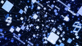 3d looped abstract background with data blocks. Information technology concept with data flow. Blue dark sci fi bg fly through hi tech digital space, neon light. Data flow in. 3D Illustration - Powered by Shutterstock - Get 15% off with code: PIKWIZARD15