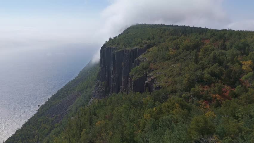 Vertical drop cliffs at Sleeping Giant Provincial park Aerial view