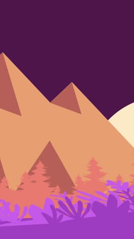 Animation of graphic of moon over wood and hills on purple background. Tranquility and beauty in nature, scenic landscape.