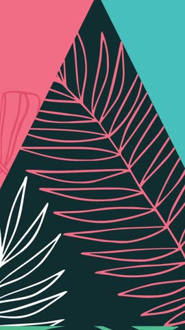 Animation of backgroud with colorful triangles and leaves. fashion and accessories background pattern concept digital animation.