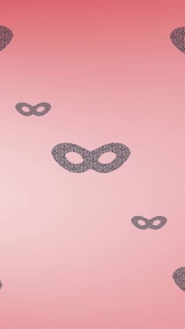 Animation of carnival mask repeated on red backgroud. fashion and accessories background pattern concept digital animation.