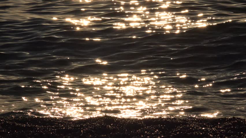 Sea Waves at Sunset, Greece Beach with Blue Waves Crashes on Seashore, Seascape View in Summer