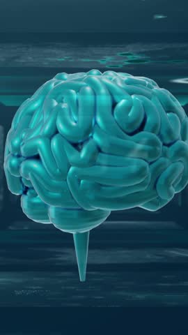Brain with mathematical equations and formulas animation over dark background. Education, mathematics, science, concept, intelligence, technology