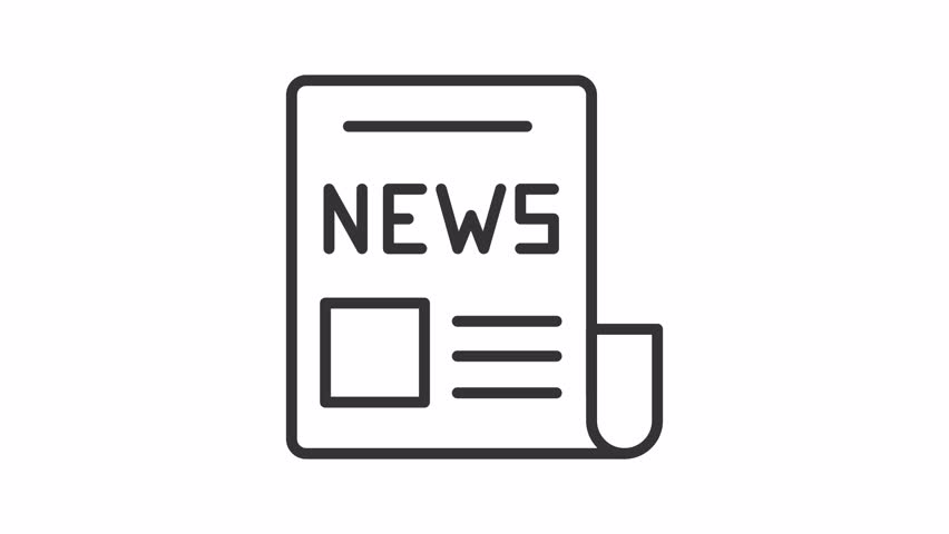 Folded newspaper line animation. Journalistic article animated icon. Showing up lines of text. Vintage magazine, entertainment. Outline element on white background. HD video with alpha channel
