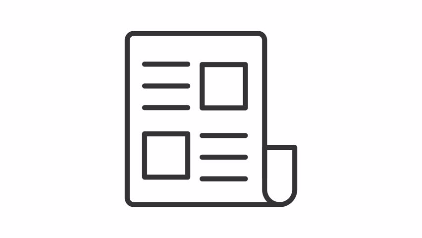 News article line animation. Publication animated icon. Showing up lines of text. Folding newspaper. Press magazine. Outline element on white background. HD video with alpha channel