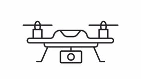Drone aerial recording line animation. Flying quadcopter filming animated icon. Spinning propellers, moving camera. Outline element on white background. HD video with alpha channel - Powered by Shutterstock - Get 15% off with code: PIKWIZARD15