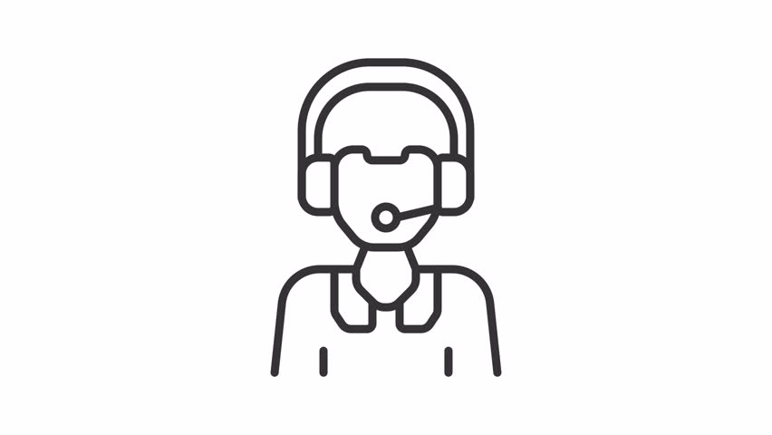 Online support employee line animation. Radio presenter animated icon. Speaking person. Shaking headphones. Professional consultation. Outline element on white background. HD video with alpha channel