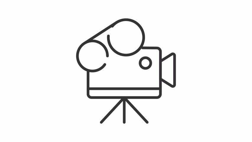 Filming camera line animation. Cinematography equipment animated icon. Filmmaking professional tool. Broadcasting industry. Outline element on white background. HD video with alpha channel