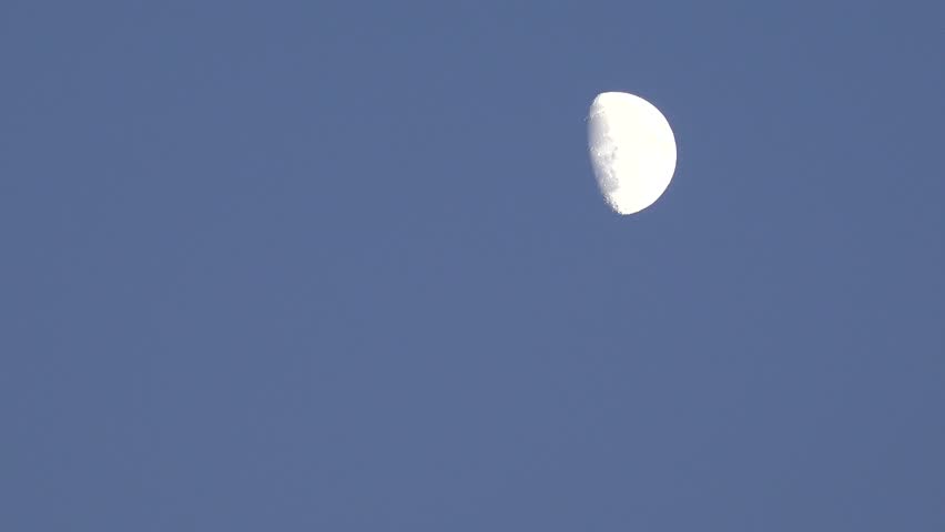 Moon Rises in Crepuscular Sky, Half Moon in Dusk Light View, Evening Background