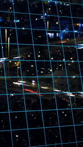 Fingerprint scanning animation over cityscape with grid and data visualization. Biometrics, authentication, security, technology, digital, urban