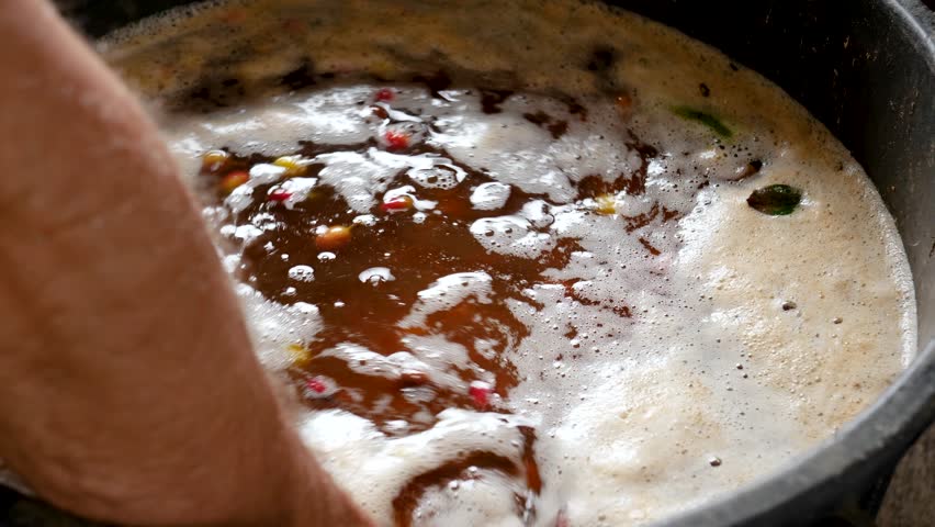 Closeup of Coffee Beans peeling process