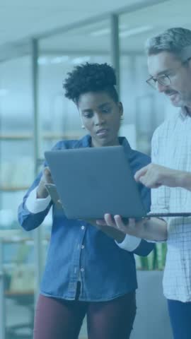 Discussing project over team collaboration animation, business people in modern office. Teamwork, brainstorm, corporate, innovation, startup, professional