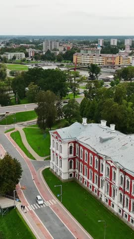Vertical aerial view showcases Jelgava, Latvia