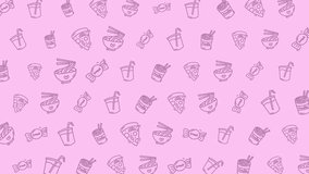 Food pattern animation pizza noodles drinks candy cute snack illustration suitable for food-related branding, social media, children's content, or digital backgrounds - Powered by Shutterstock - Get 15% off with code: PIKWIZARD15