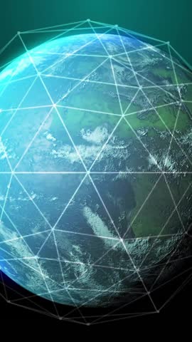 Digital world map and data visualization animation over rotating globe. Global, technology, earth, analytics, mapping, futuristic