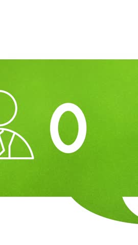 Digital animation of increasing numbers and follow icon inside a green chat box on a white background 4k