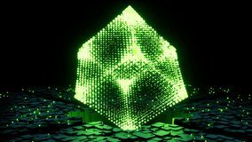 Glowing green diamond shape digital energy particles abstract loop. 3D Illustration - Powered by Shutterstock - Get 15% off with code: PIKWIZARD15
