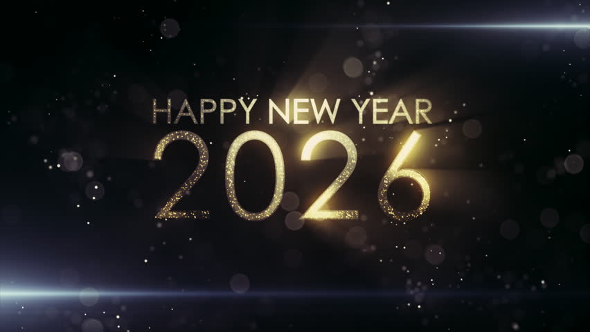 New year 2026 greeting with fireworks Happy New year 2026 animated. Fireworks shiny on background. Animated text that says Happy New Year 2026. 3D Illustration. 3D Illustration