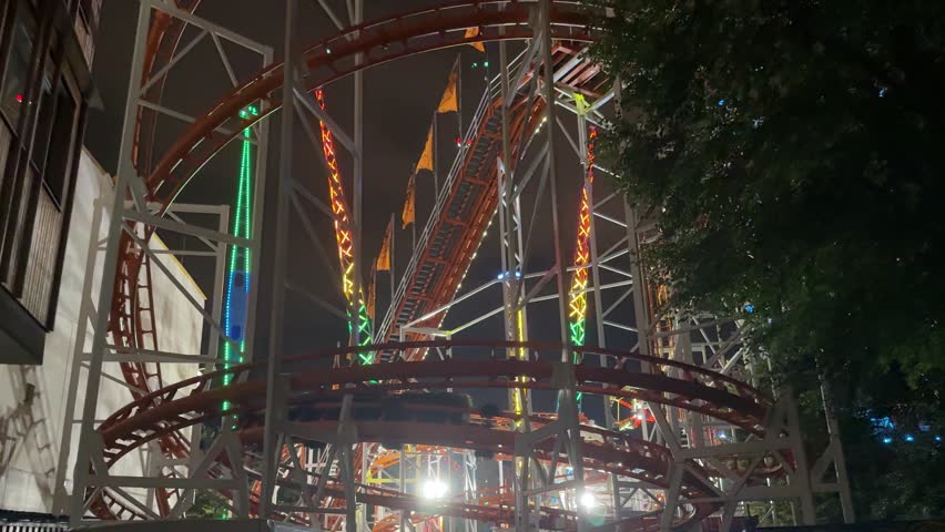 amusement rides at famous Prater in Vienna at night