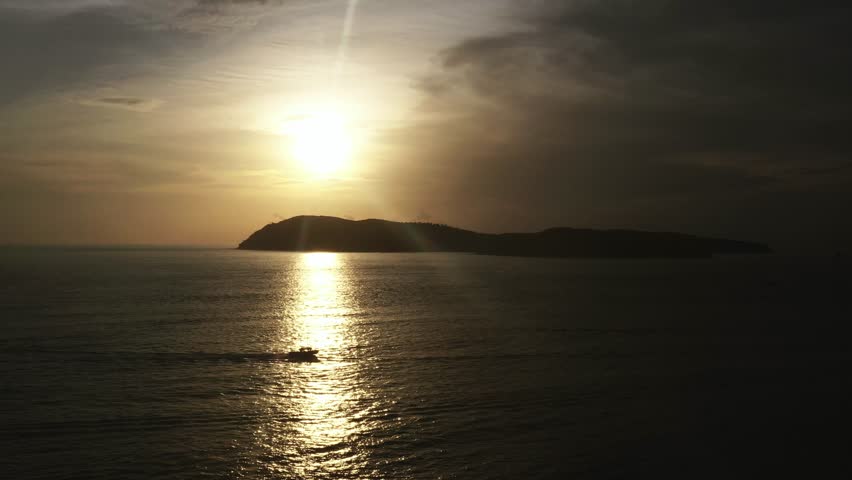 Aerial view of the beautiful sunset from Cenagn Beach on Langkawi Island, Malaysia, sunset