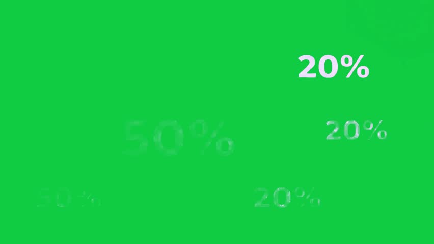 A vibrant green screen features floating 50- and 20-off sale text.