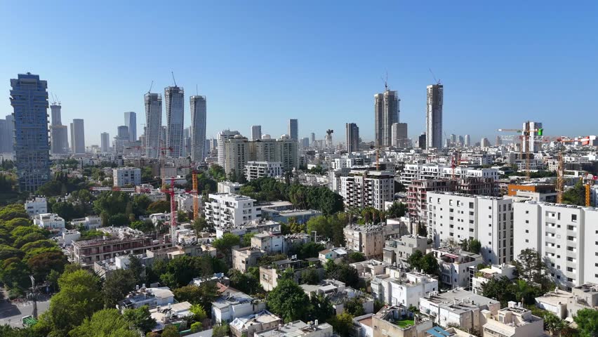Tel Aviv Central Skyline, Aerial View of Modern Cityscape