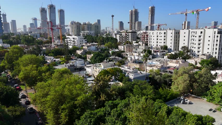 Tel Aviv Central Skyline, Aerial View of Modern Cityscape