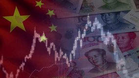The Chinese flag, yuan bills (CNY), and stocks. Symbolizing Intersection of National Economy, Global Markets, and Investment. China's Stock Market and Currency. - Powered by Shutterstock - Get 15% off with code: PIKWIZARD15