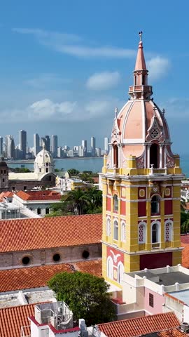 Church At Cartagena Das Indias In Bolivar Colombia. Caribbean Church. Downtown City. Cartagena Das Indias At Bolivar Colombia. Religion Landscape. Cityscape Landmark.