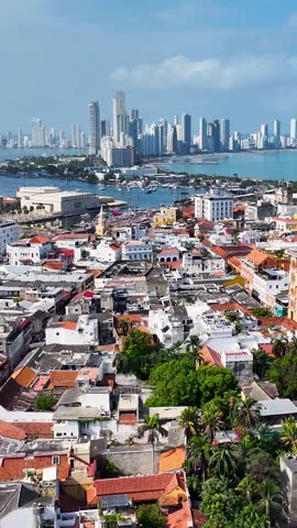 Cartagena De India Skyline At Cartagena De India In Bolivar Colombia. Caribbean Cityscape. Downtown Background. Cartagena De India At Bolivar Colombia. Tourism Landscape. Walled City Landmark.