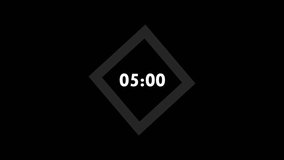 a digital clock face or timer with the time 05.00 to  0.00 minimalist design with a black background and white numbers. The clock face is contained within a rhombus-shaped frame, which appears to be a - Powered by Shutterstock - Get 15% off with code: PIKWIZARD15