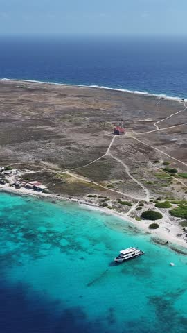 Klein Curacao At Willemstad In Netherlands Curacao. Beach Landscape. Caribbean Island. Willemstad At Netherlands Curacao. Seascape Outdoor. Nature Tourism.
