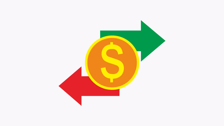Dollar coin with red and green arrow vectors for financial concepts, investment strategies, economic growth, business success, banking presentations.