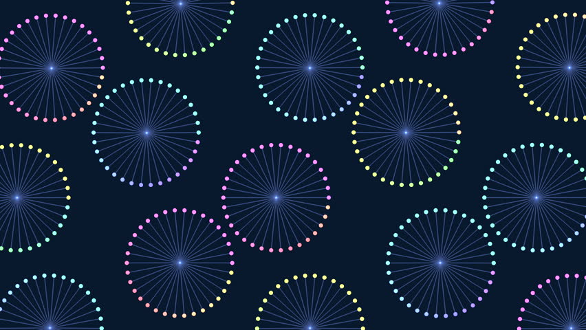 Colorful glowing dots in shades of blue and purple form a spinning circular pattern against a dark background, creating a captivating and dynamic visual display - Powered by Shutterstock - Get 15% off with code: PIKWIZARD15