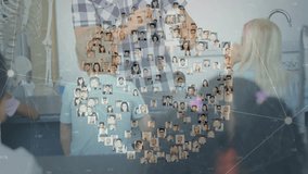 Teacher causing 3D sphere forming around chest while guiding network connections in science class. Education, innovation, digital, technology, collaboration, analysis, presentation - Powered by Shutterstock - Get 15% off with code: PIKWIZARD15