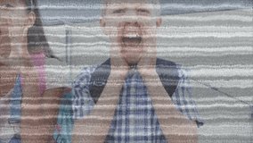 Education scene showing students cheering behind railing with pulsing waves for off-screen team win. Cheering, friendship, teamwork, youth, outdoor, vibrant, celebration - Powered by Shutterstock - Get 15% off with code: PIKWIZARD15