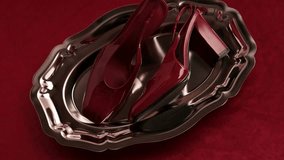 Close up of red heels on silver tray 4K Ultra HD video featuring elegant red suede shoes, fashion luxury accessory concept, feminine style glamour and beauty product detail for advertising and design - Powered by Shutterstock - Get 15% off with code: PIKWIZARD15