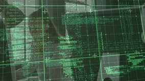 Male colleague leaning in pointing at code overlay, female developer debugging and compiling code. Collaboration, technology, teamwork, innovation, modern, digital, programming - Powered by Shutterstock - Get 15% off with code: PIKWIZARD15